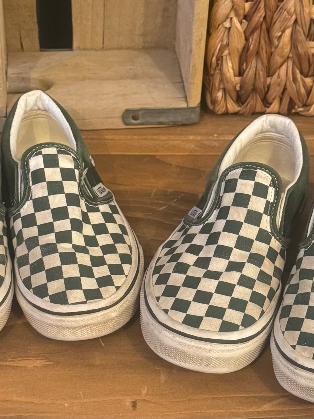 Vans Kids Slip-On Checkerboard Sneakers in Green and White